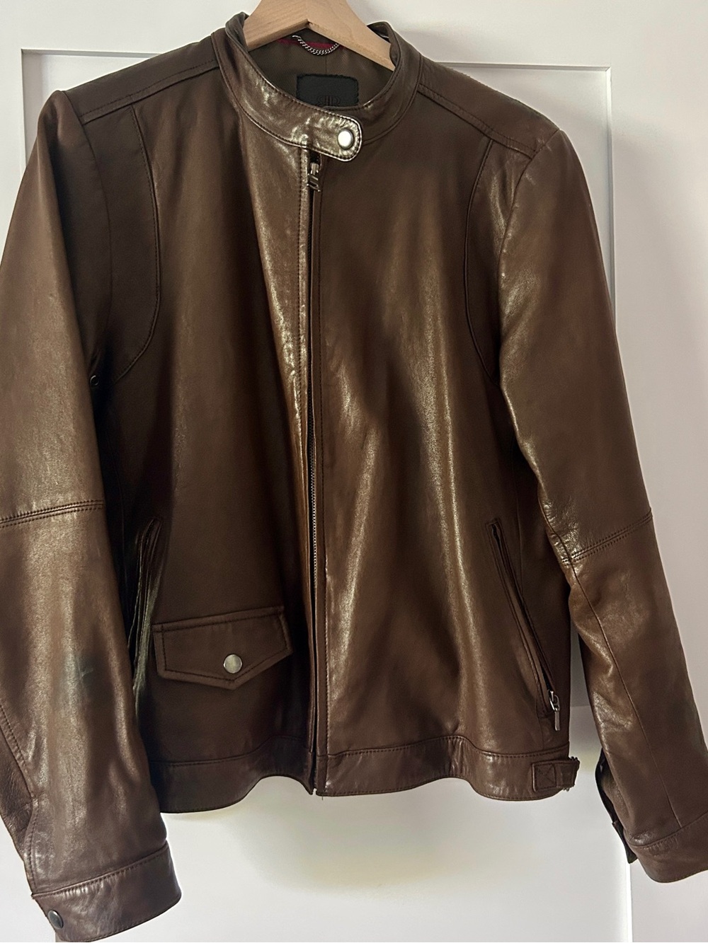 Banana Republic Brown Leather Snap-Stand Jacket XL